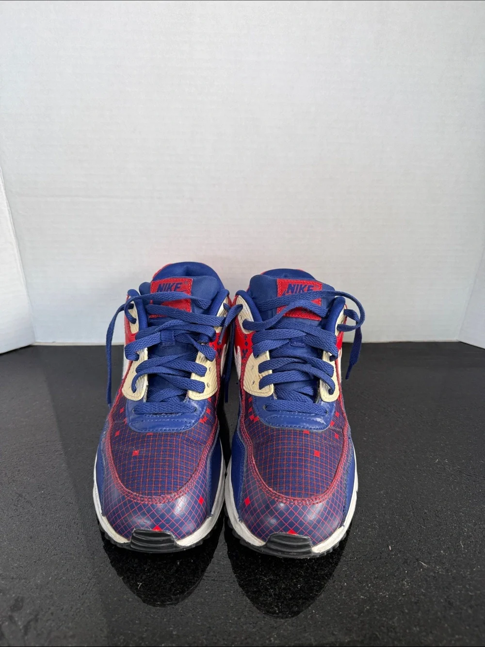 Nike Air Max 90 Premium Mesh GS Boys Size 7Y Deep Royal Blue Light Crimson
